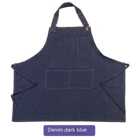 Jean Apron Adjustable Halter Restaurant And Cafe Overalls (Option: Denim Dark Blue Style)