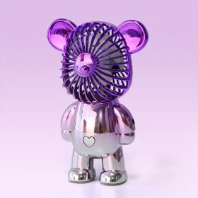 Mini Bear Fan With 3 Modes Wind Speed; Rechargeable Multicolor Portable Fan For Student And Office Workers Carry USB Charging (Color: Purple Silver)