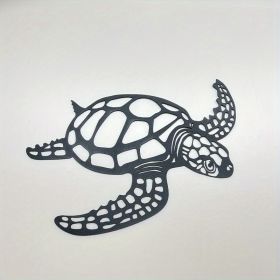 1pc, Metal Sea Turtle Ornament Beach Theme Decor Wall Art Decorations Wall Hanging For Indoor Living Room Decor (Color: black, size: 11.81inch×11.02inch)