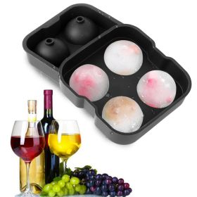 4-Ball Silicone Ice Mold for Whisky/Bourbon (Color: black)